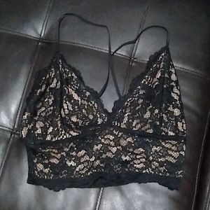 Nude and black laced floral print top